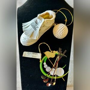 Golf Vintage Christmas Ornaments (2). Baldwin 2003 Drivers w/tag & shoe & ball.